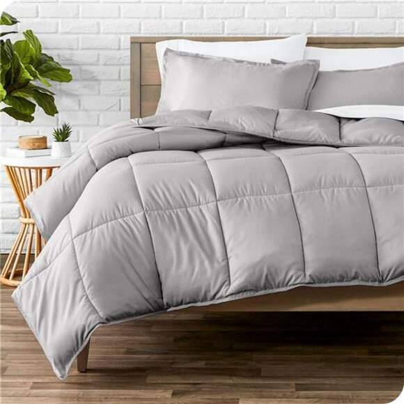 Bare Home Queen Comforter Set Light Grey Down Alternative Ultra Soft Bedding - Picture 1 of 7